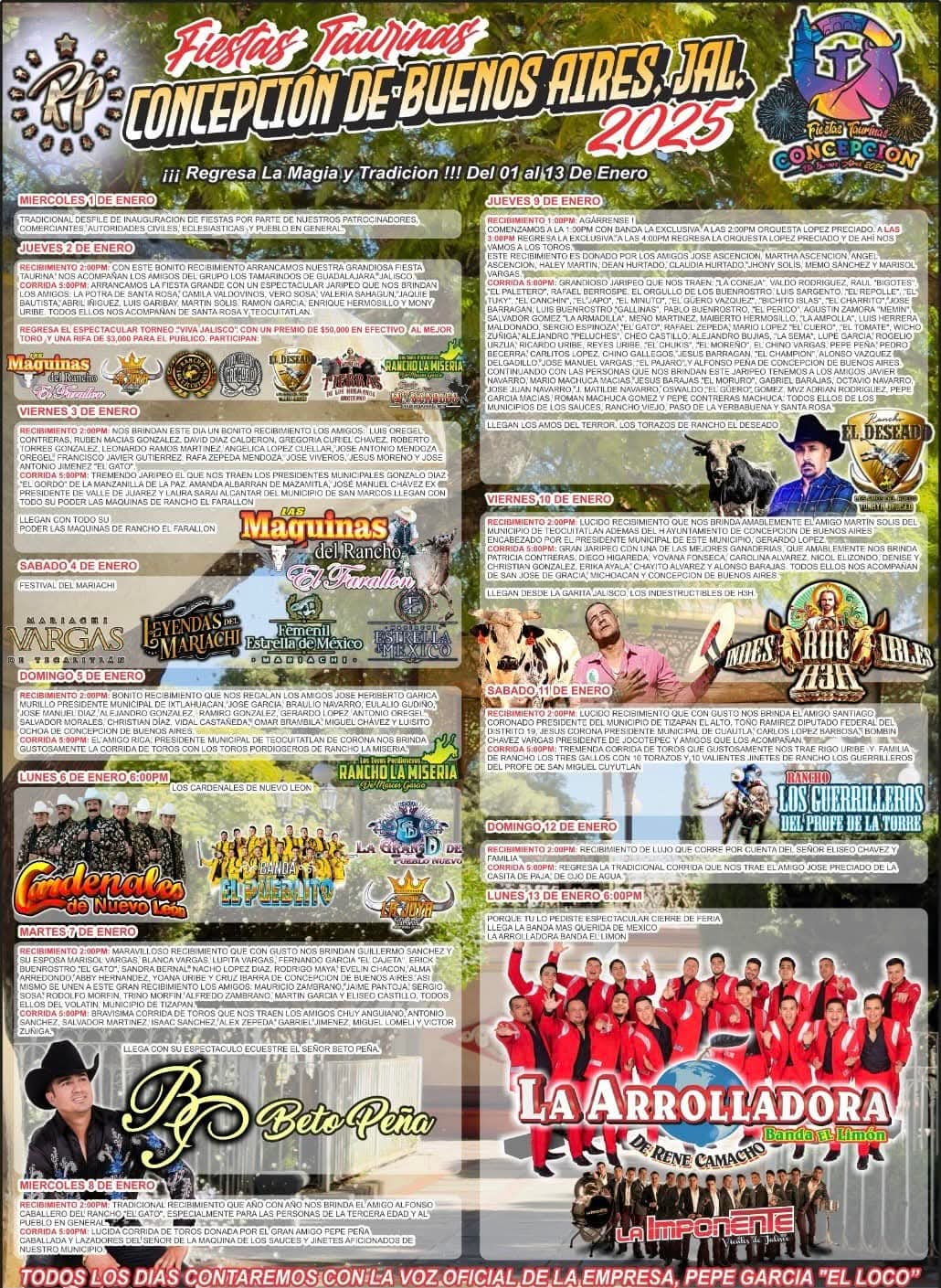 Cartelera, Fiestas Taurinas Concepción de Buenos Aires 2025