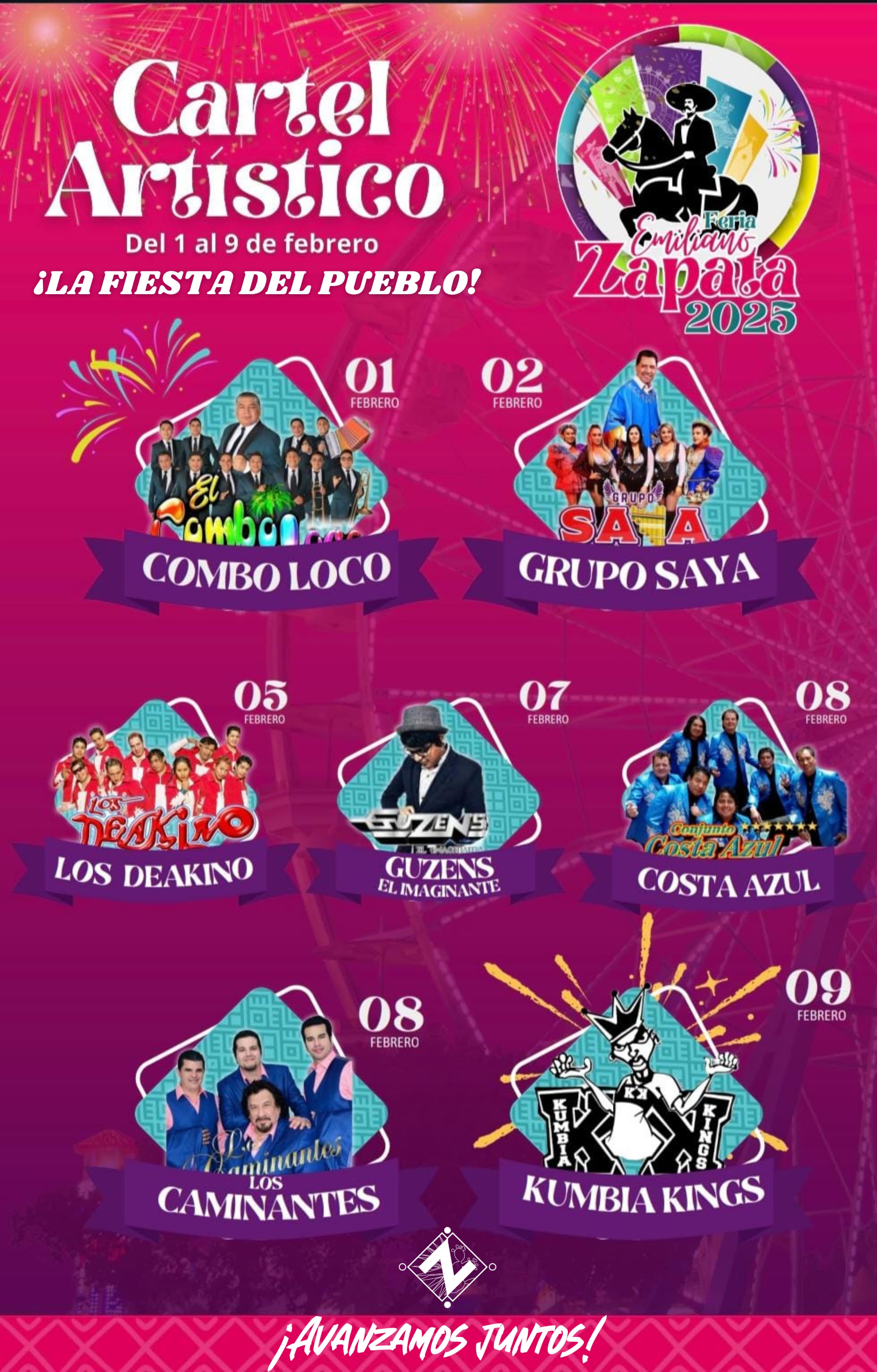 Cartelera Artística Feria Emiliano Zapata Hidalgo 2025