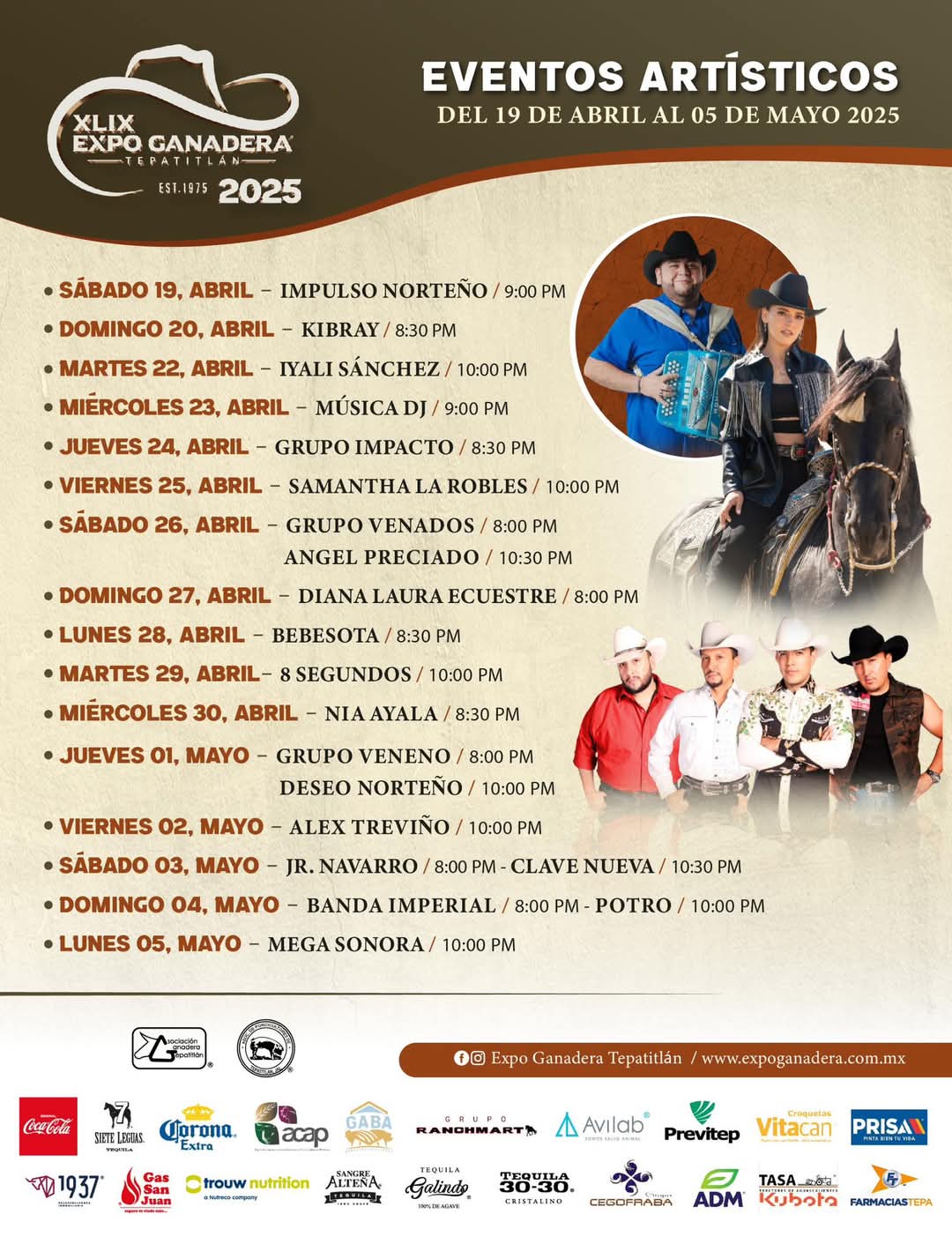 Cartelera artística Expo Ganadera Tepatitlán 2025