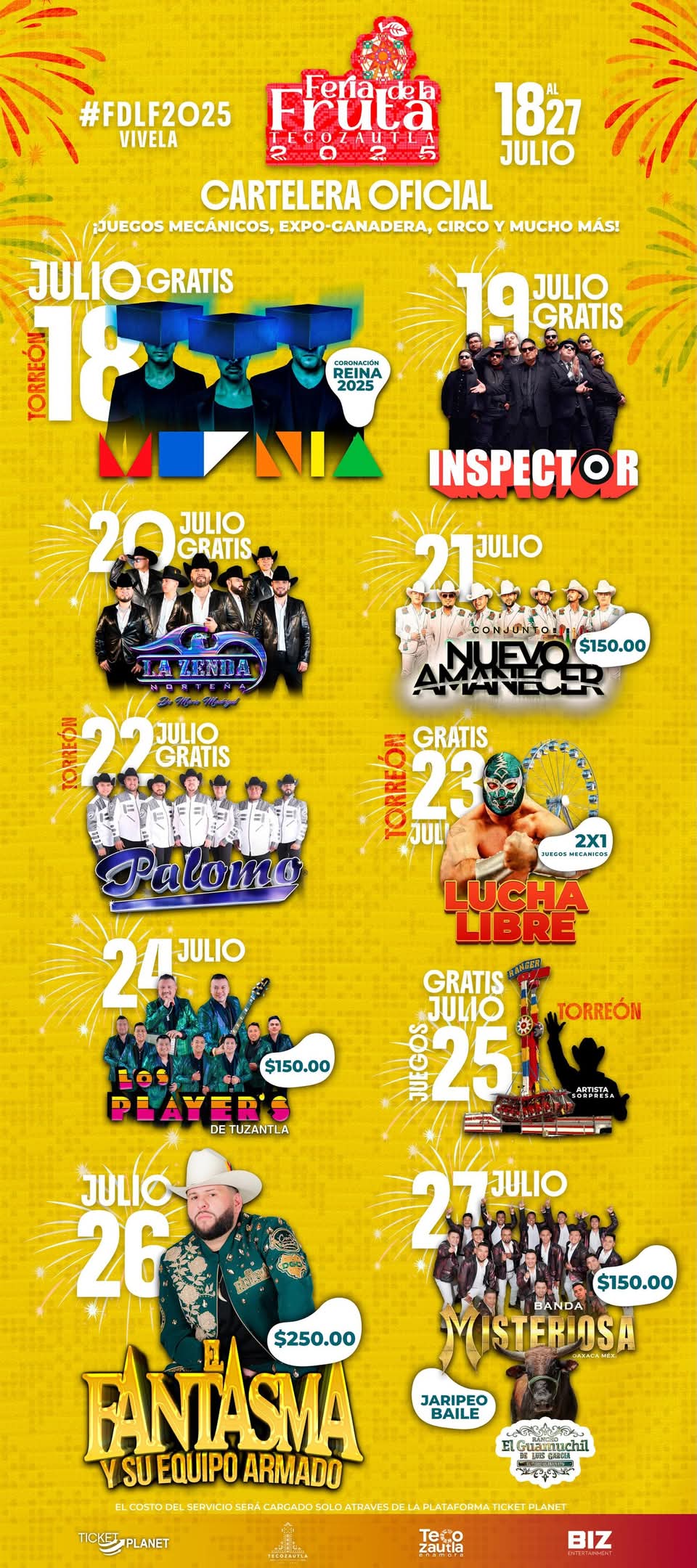 Cartelera artística - Feria de la Fruta Tecozautla 2025