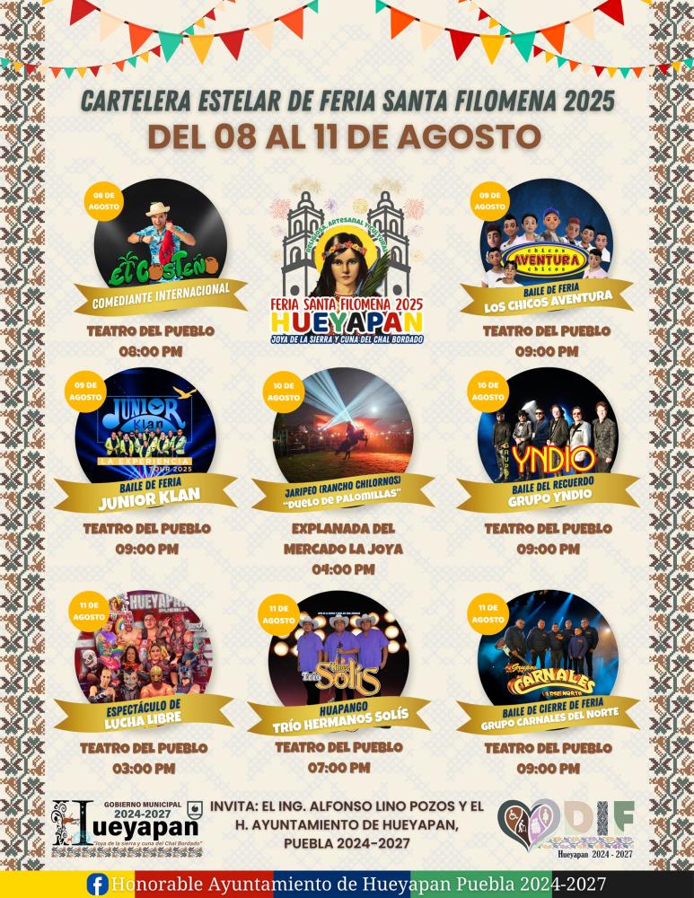 Cartelera estelar – Feria Hueyapan Puebla 2025