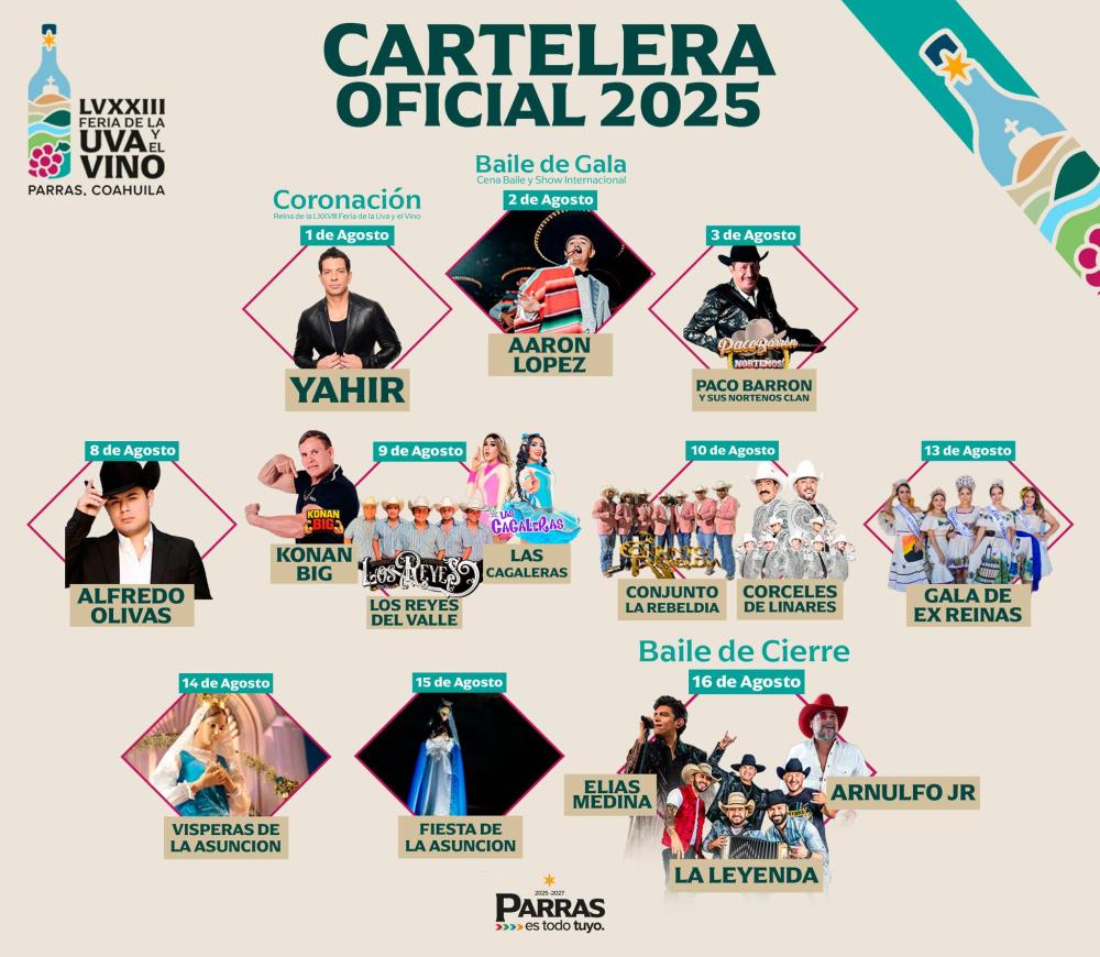 Cartelera oficial Feria de la Uva y el Vino Parras 2025