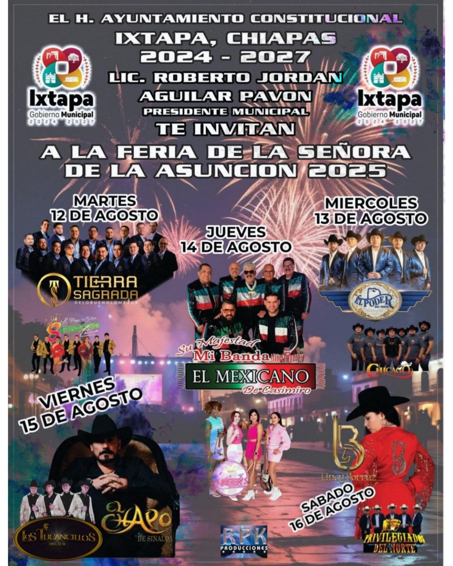 Cartelera artística - Feria Patronal Ixtapa Chiapas 2025