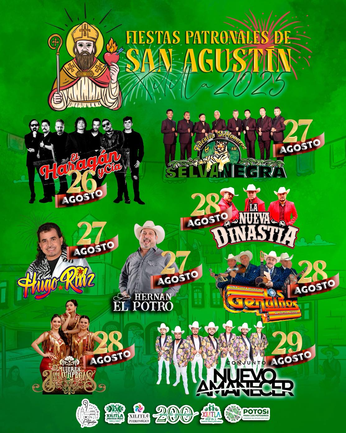 Cartelera artística - Fiestas Patronales de San Agustín Xilitla 2025