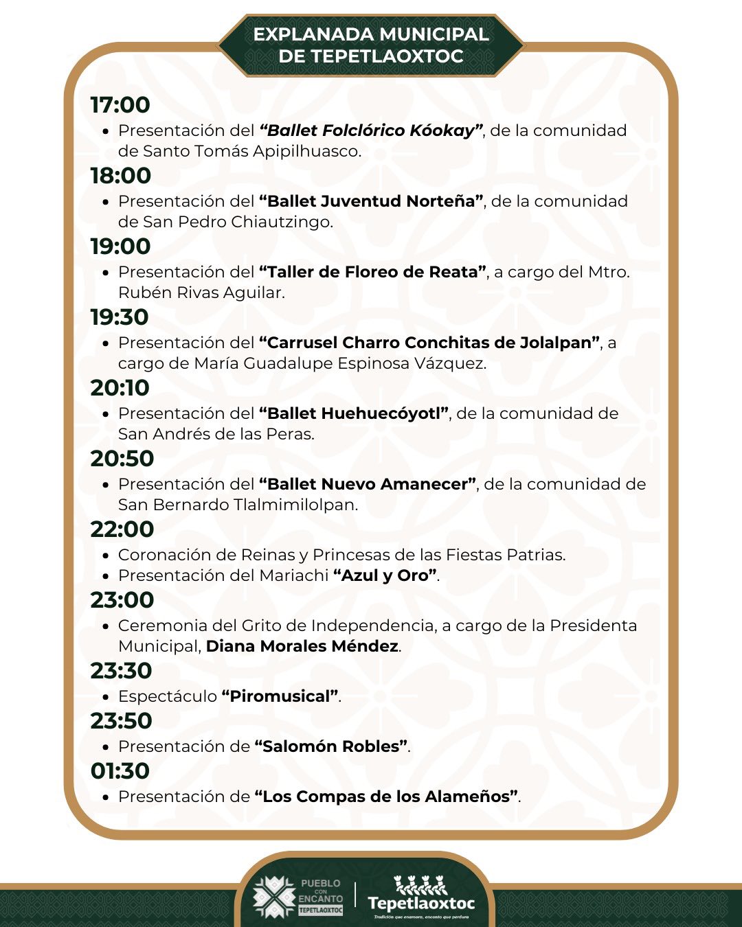 Programa Grito de Independencia 2025 en Tepetlaoxtoc, Edomex