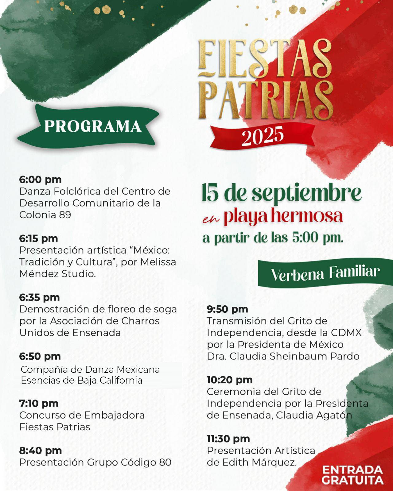 Programa Grito de Independencia 2025 en Ensenada, Baja California