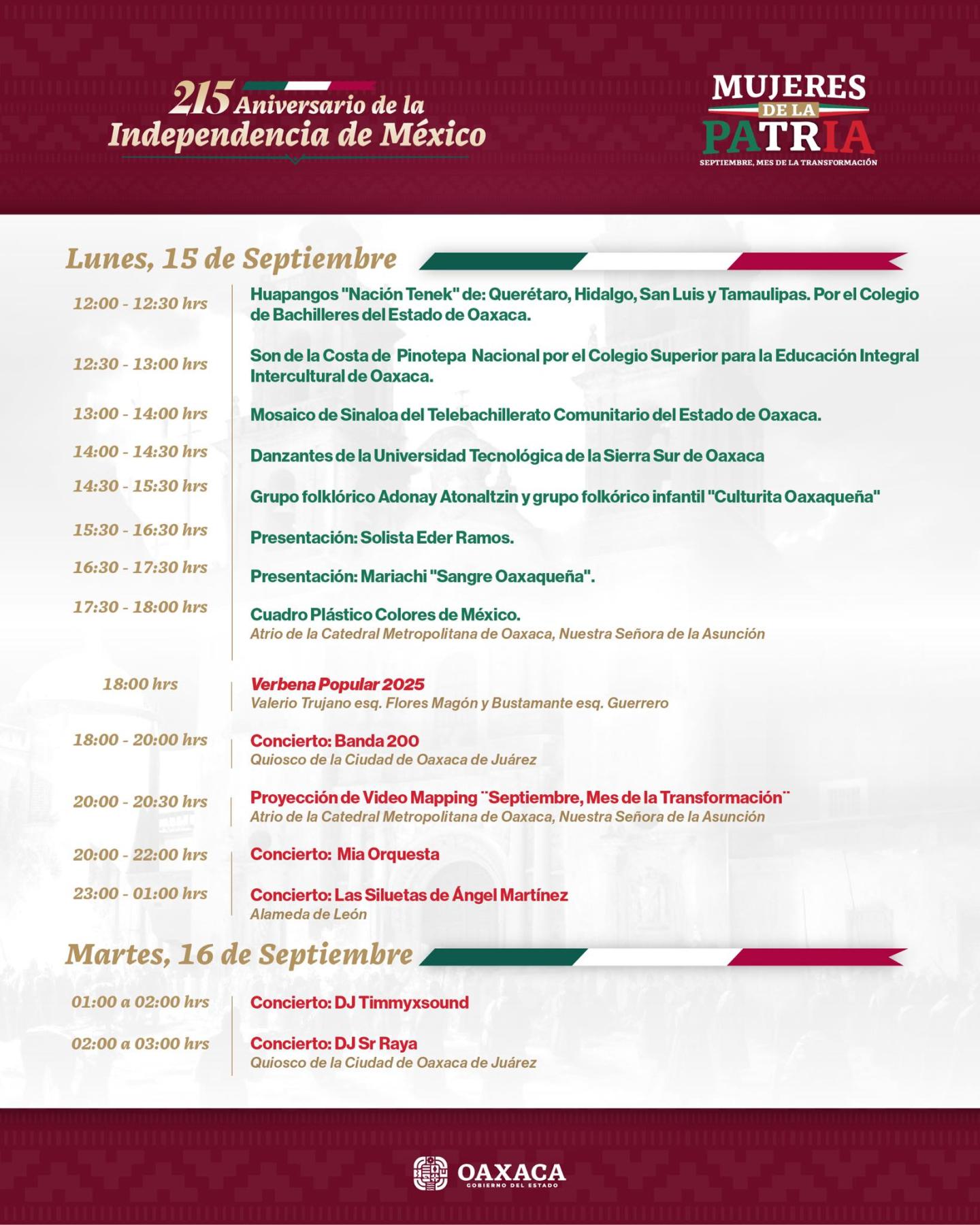 Programa - Grito de Independencia 2025 en Oaxaca