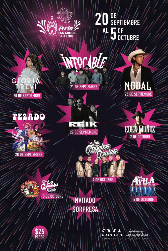 Cartelera Artística Feria San Miguel de Allende 2025