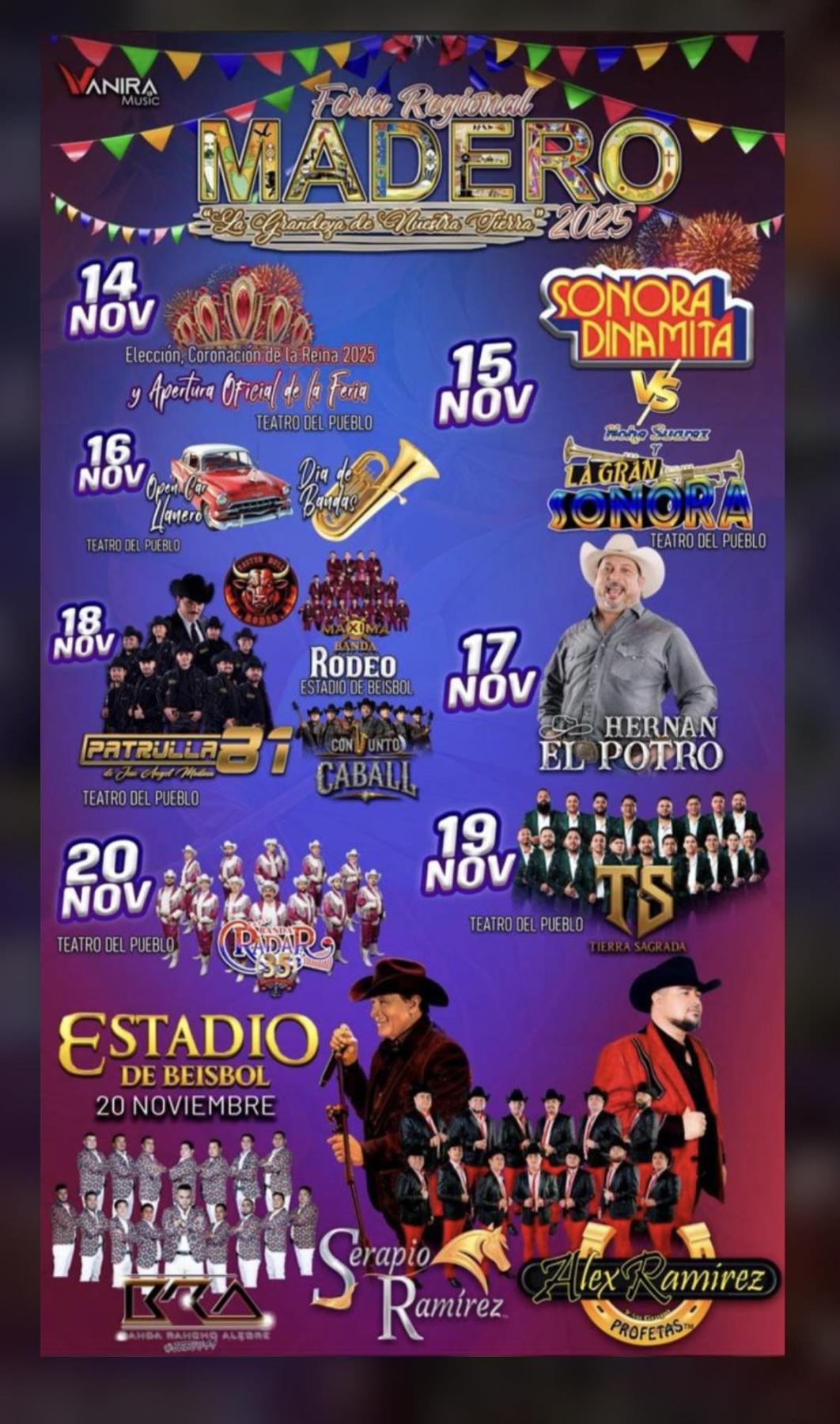 Cartelera de la Feria Regional Madero 2025
