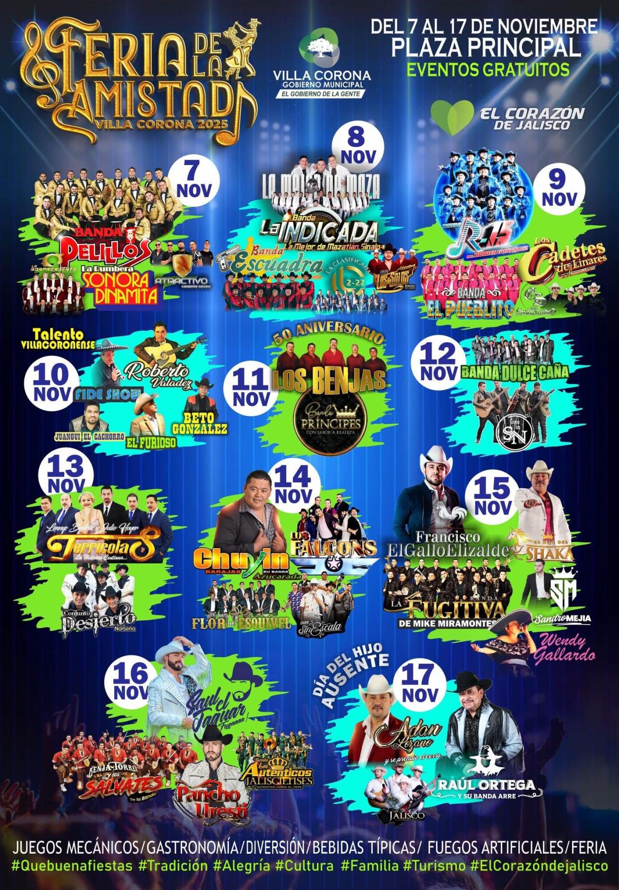 Cartelera artística Feria de la Amistad Villa Corona 2025