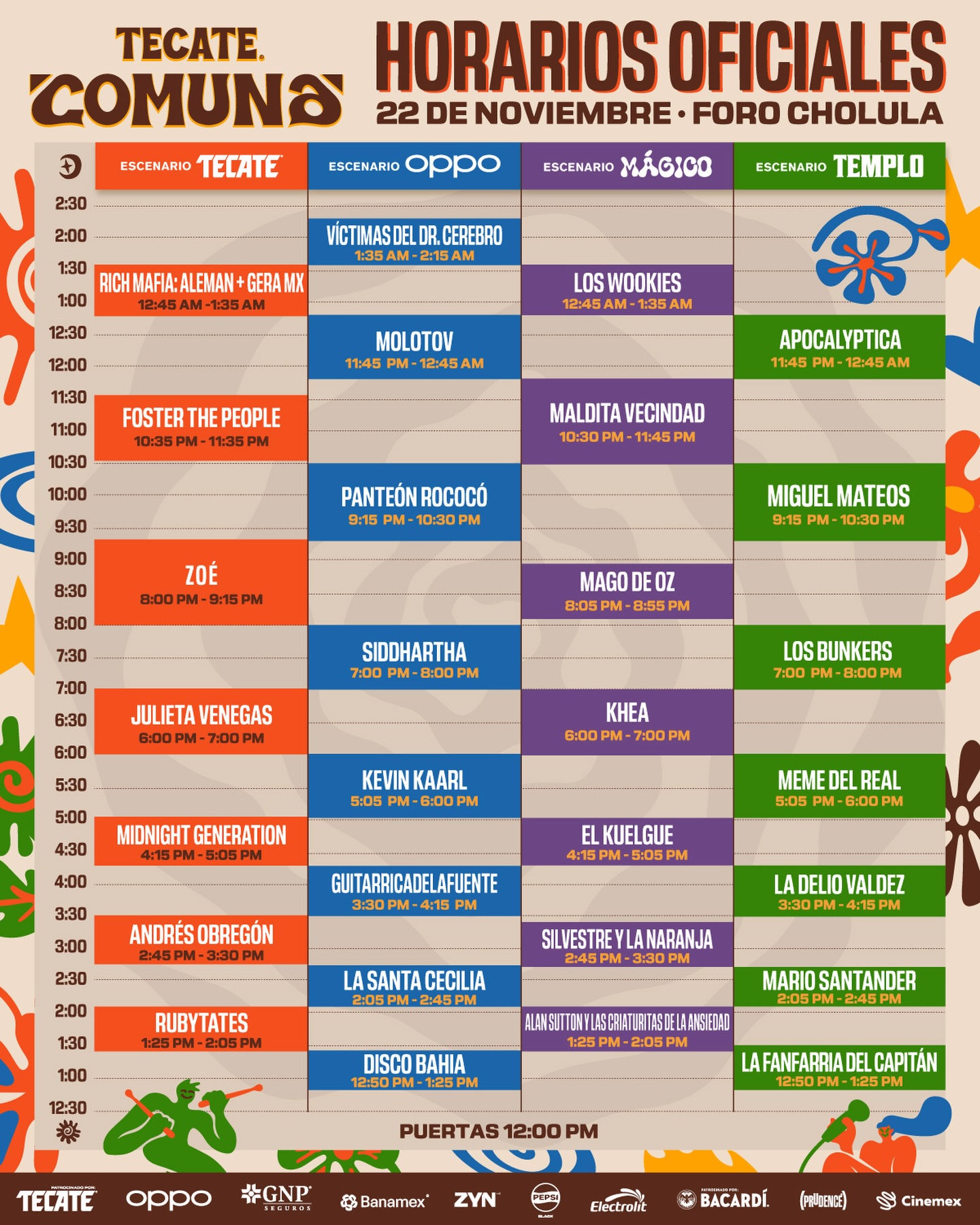 Horarios - Festival Tecate Comuna 2025