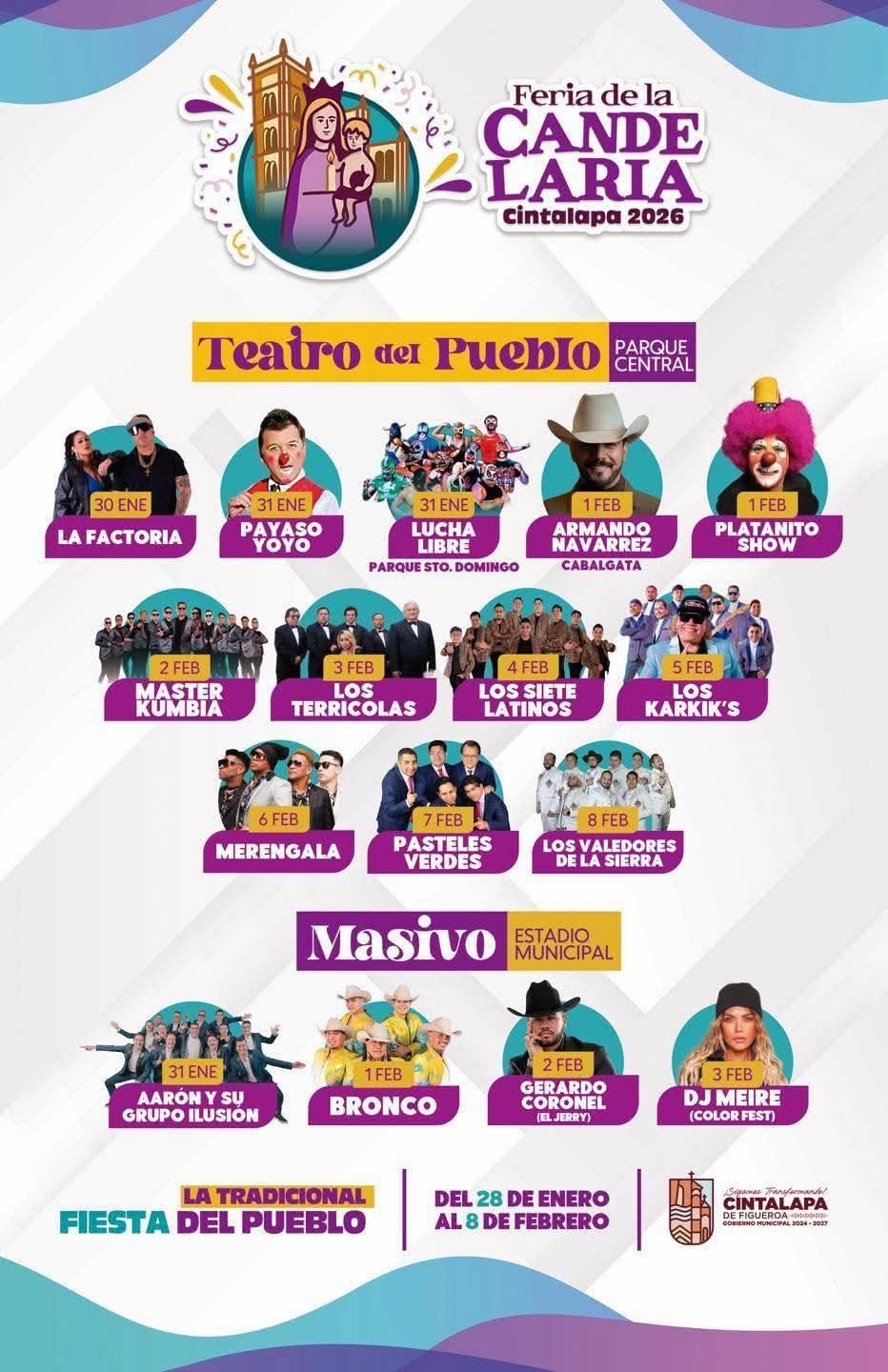 Cartelera artística Feria de la Candelaria Cintalapa 2026