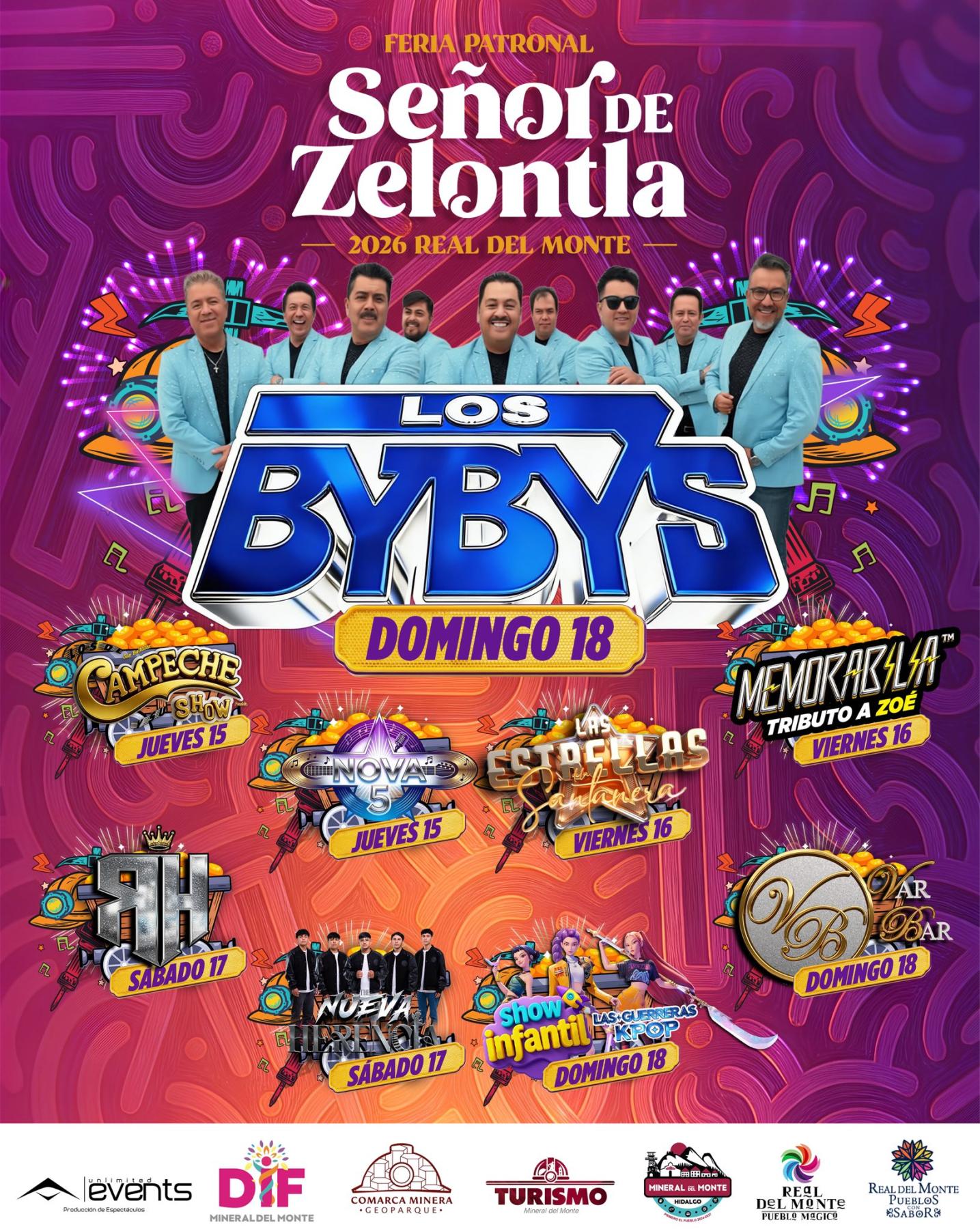 Cartelera estelar Fiesta Patronal Real del Monte 2026