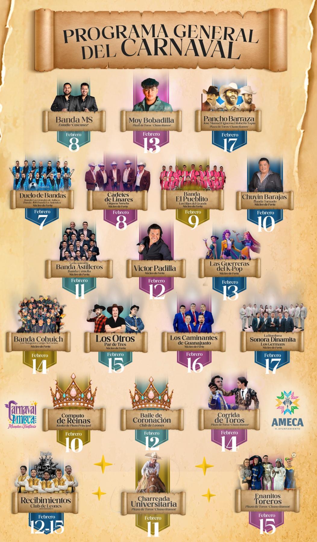 Cartelera para el Carnaval Ameca 2026