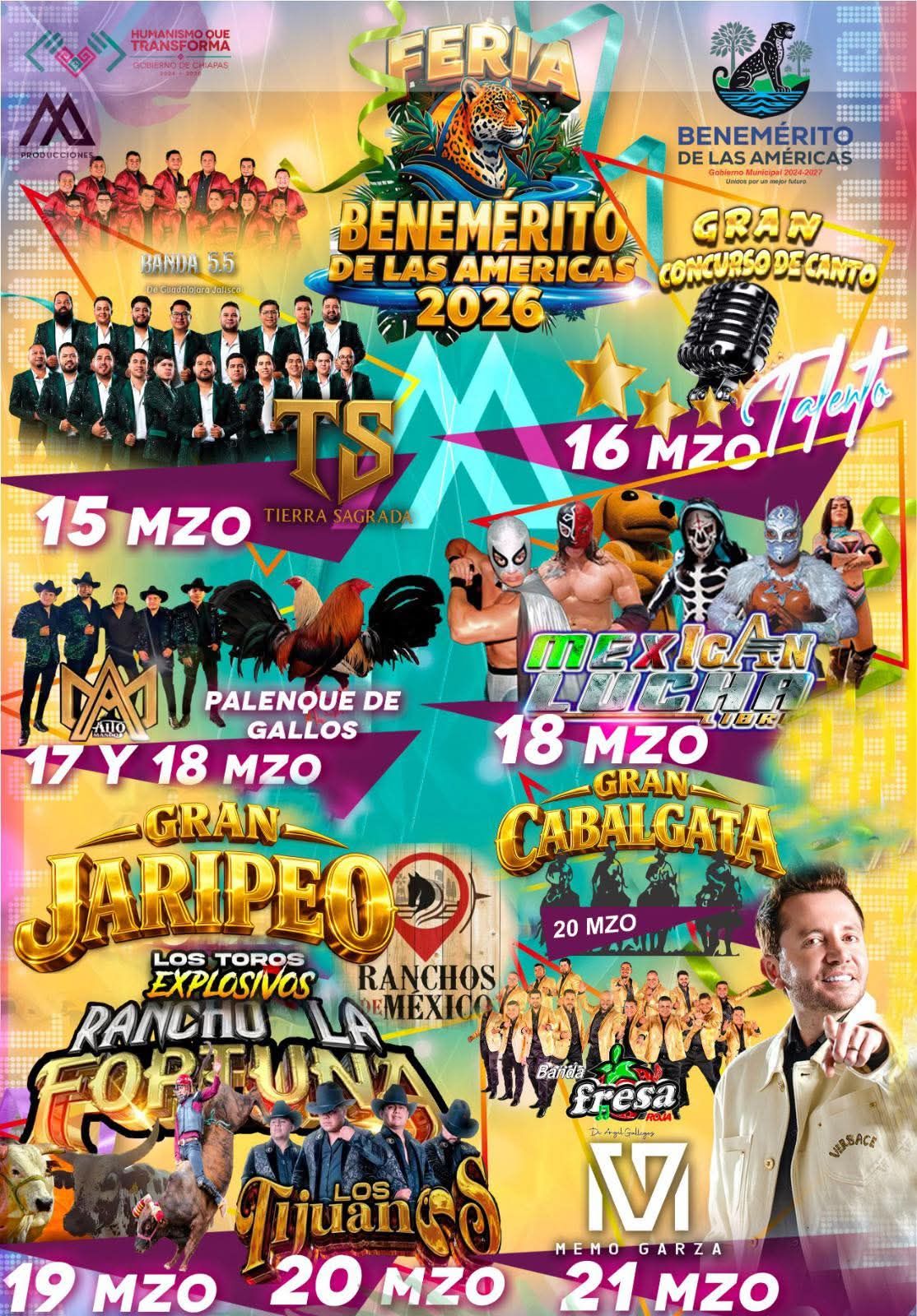 Cartelera artística Feria Benemérito de las Américas 2026