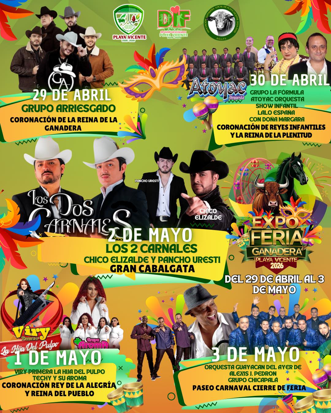 Cartelera Artística Expo Feria Ganadera Playa Vicente 2026