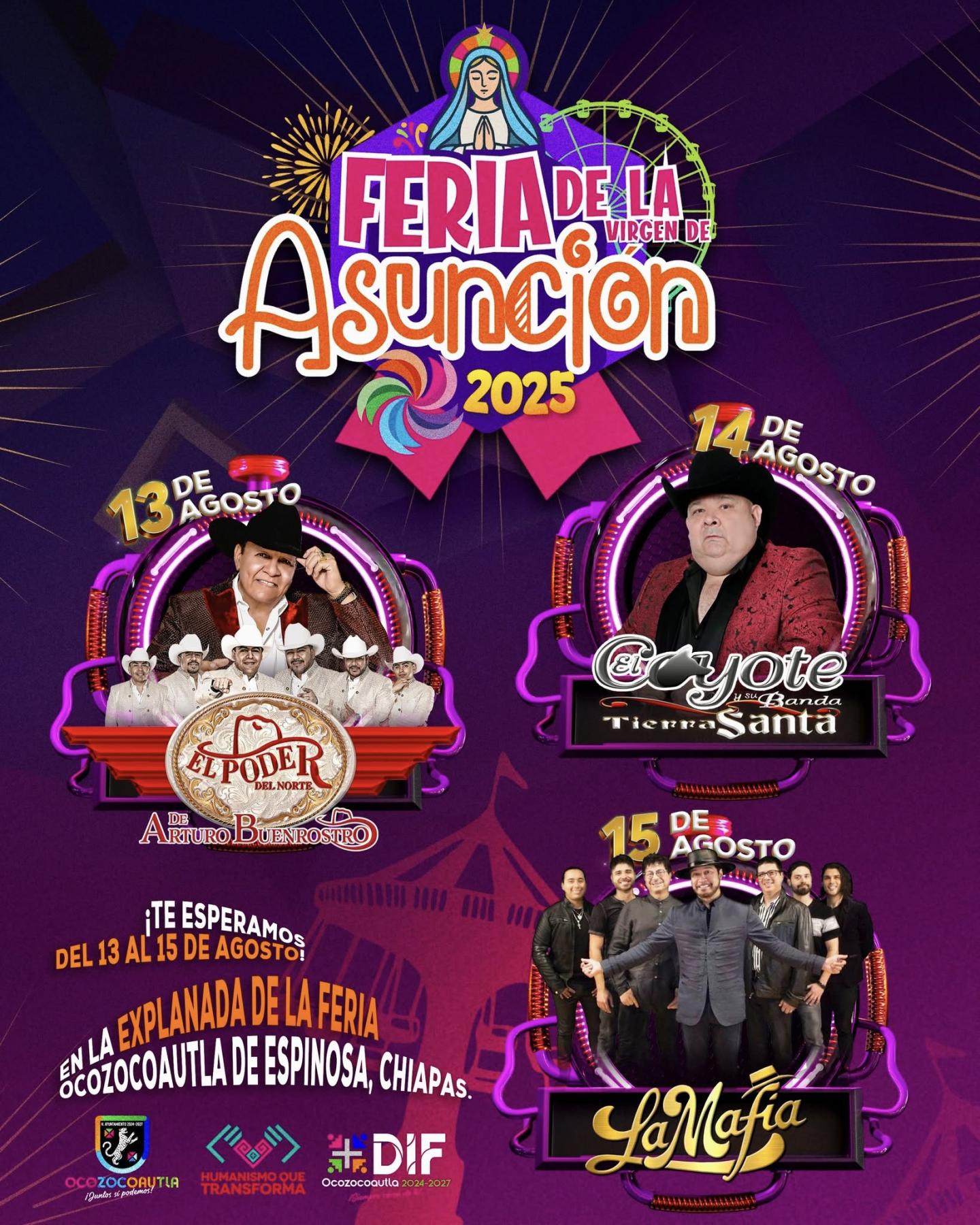 Cartelera estelar Feria de la Asunción Ocozocoautla 2025