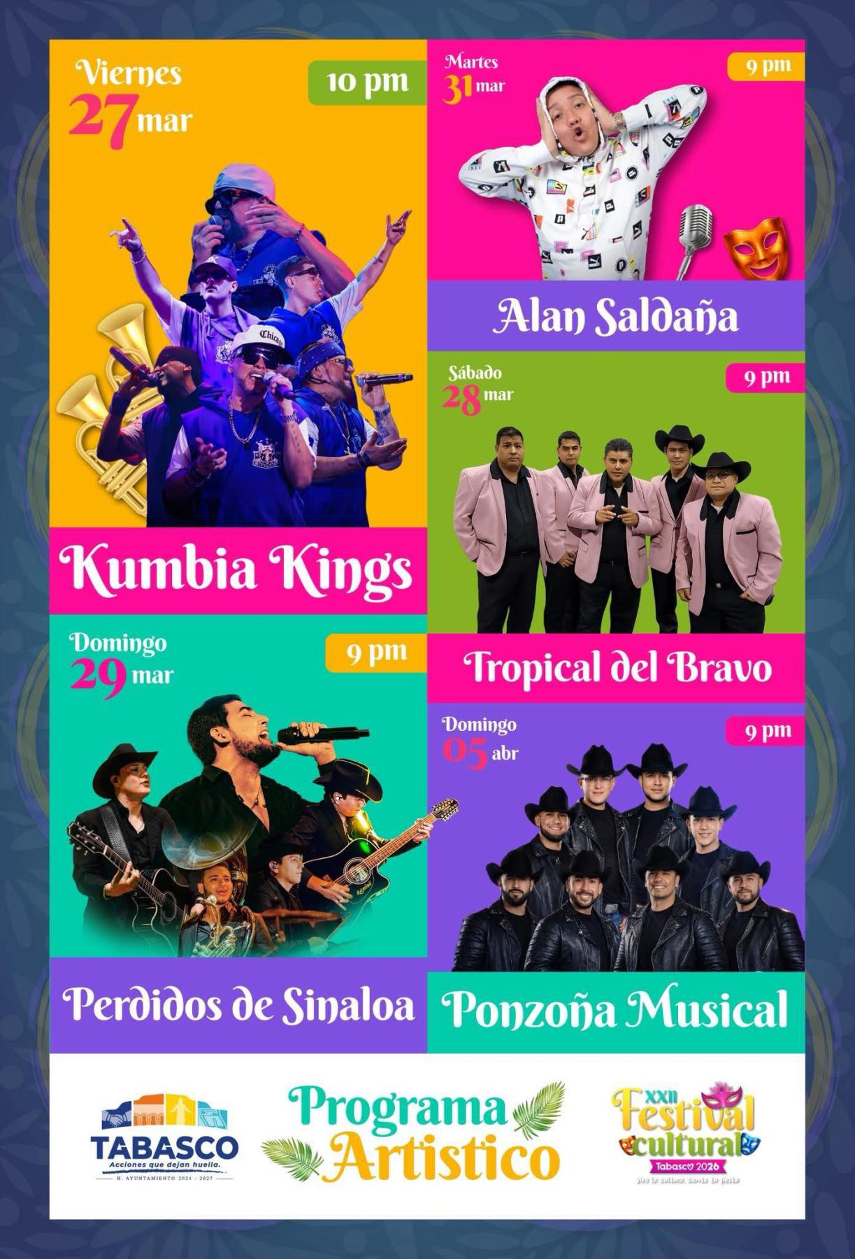 Cartelera Artística Festival Cultural Tabasco 2026