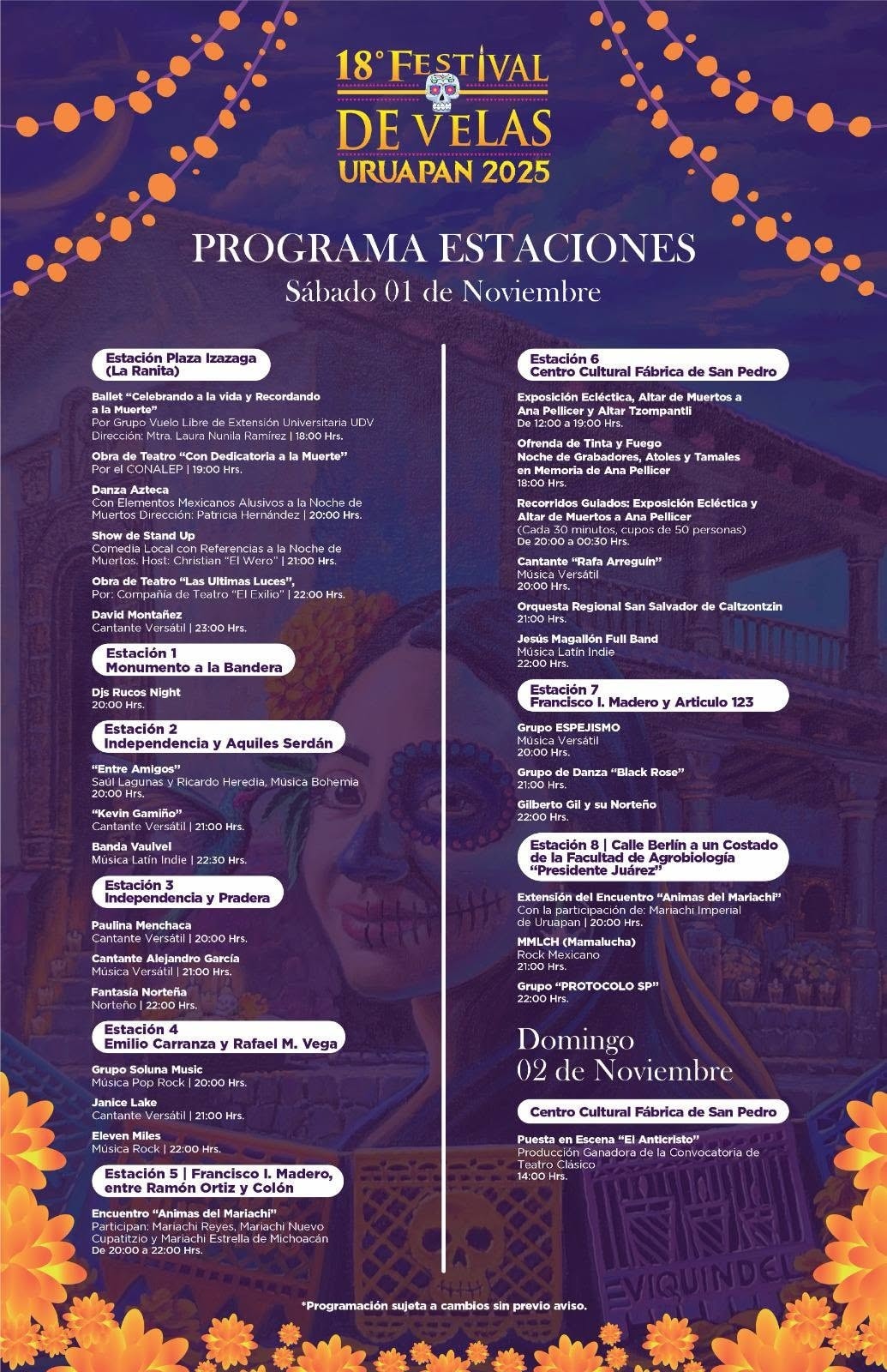 Programa de estaciones Festival de Velas de Uruapan 2025