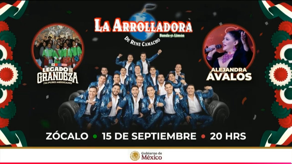 La Arrolladora Banda El Limón, Alejandra Ávalos y Legado de Grandeza, los artistas invitados al Grito de Independencia 2025 en el Zócalo