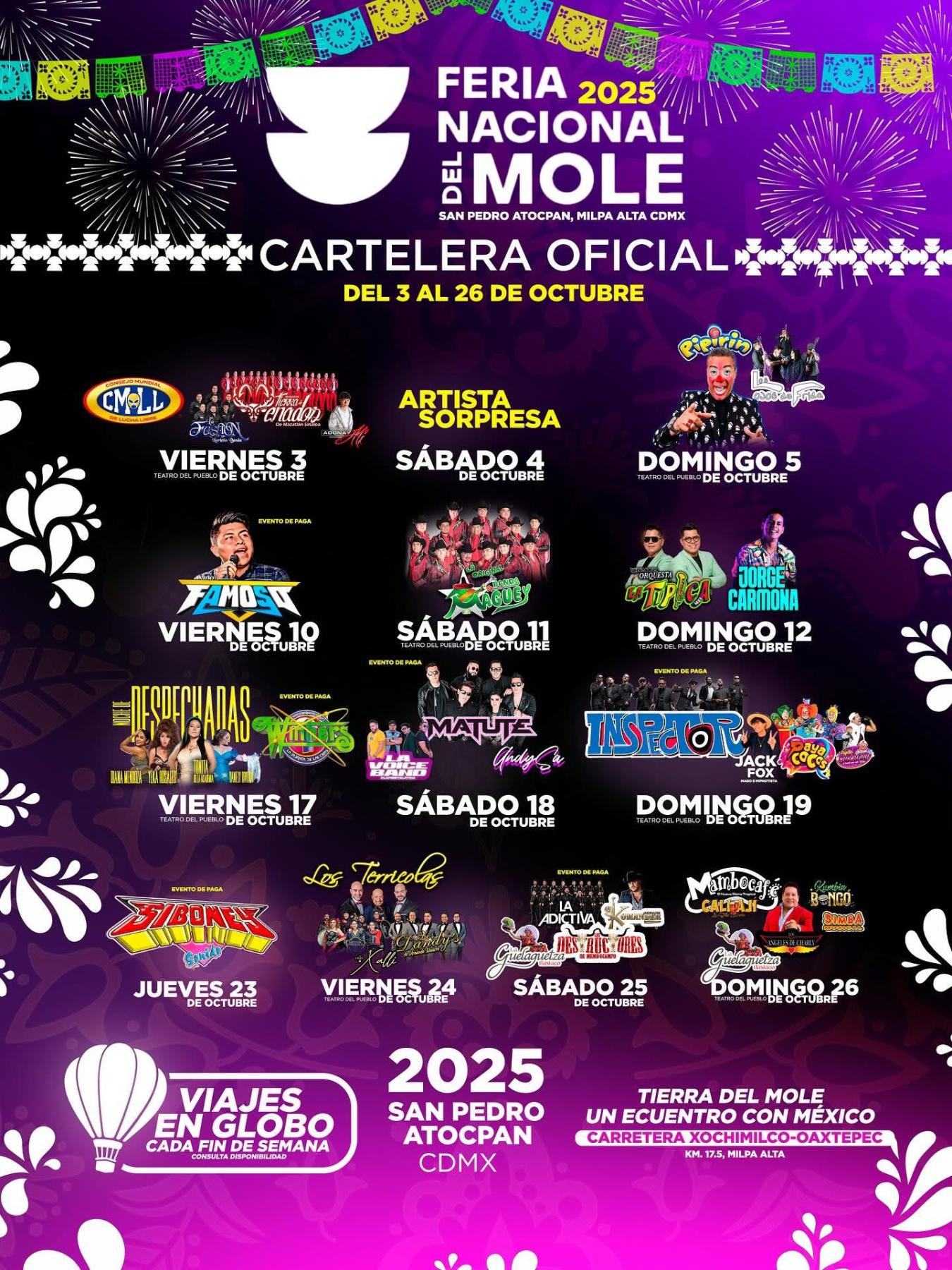 Cartelera artística, Feria Nacional del Mole San Pedro Atocpan 2025