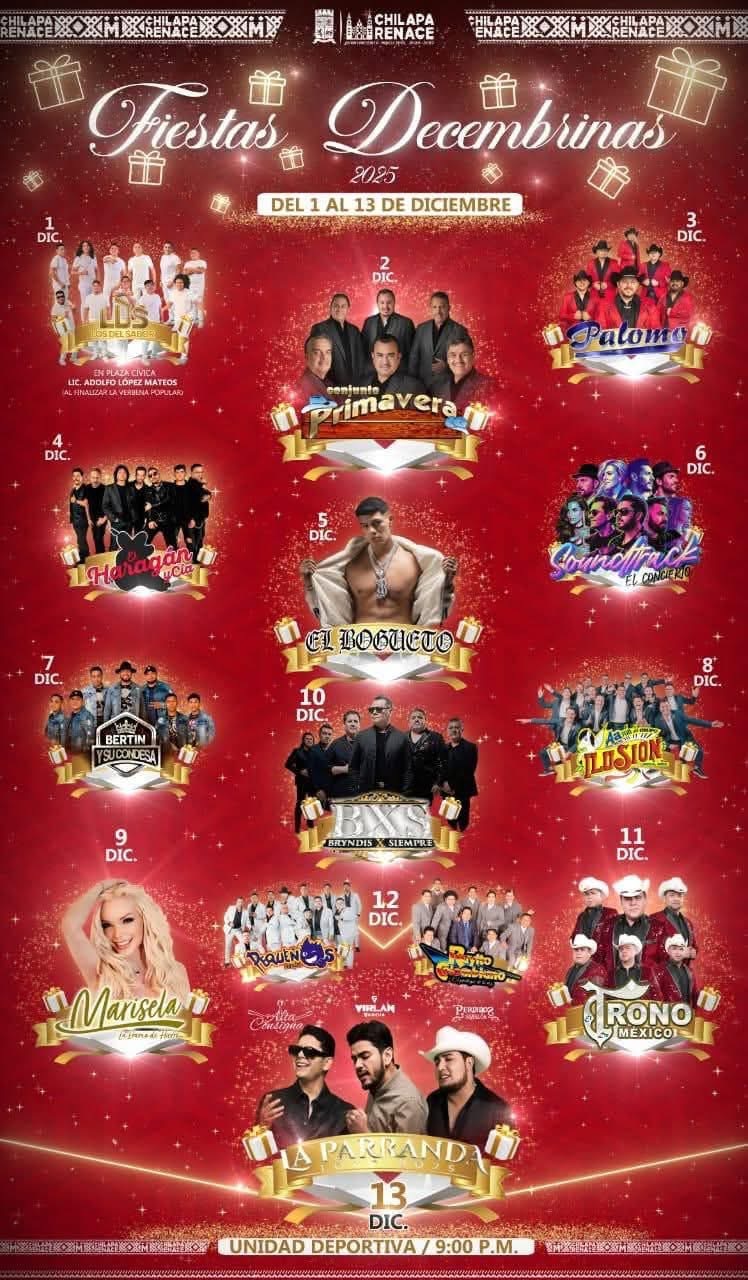 Cartelera artística Fiestas Decembrinas Chilapa de Álvarez 2025