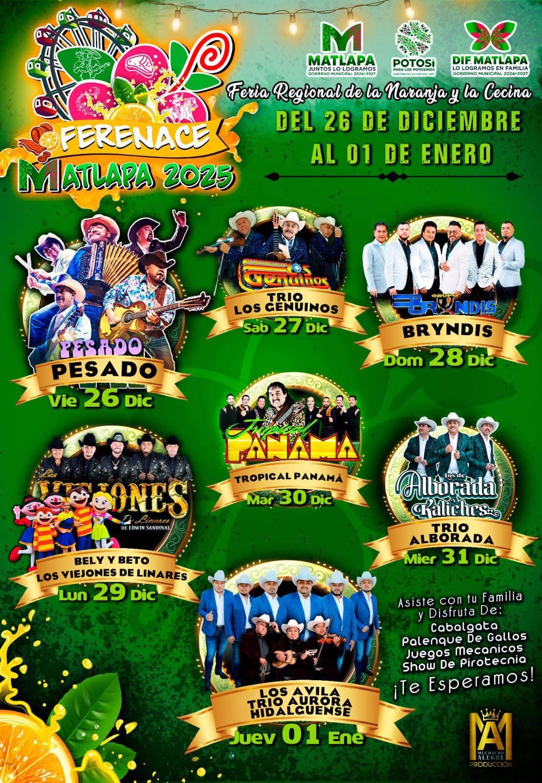 Cartelera estelar Feria de la Naranja y la Cecina Matlapa 2025