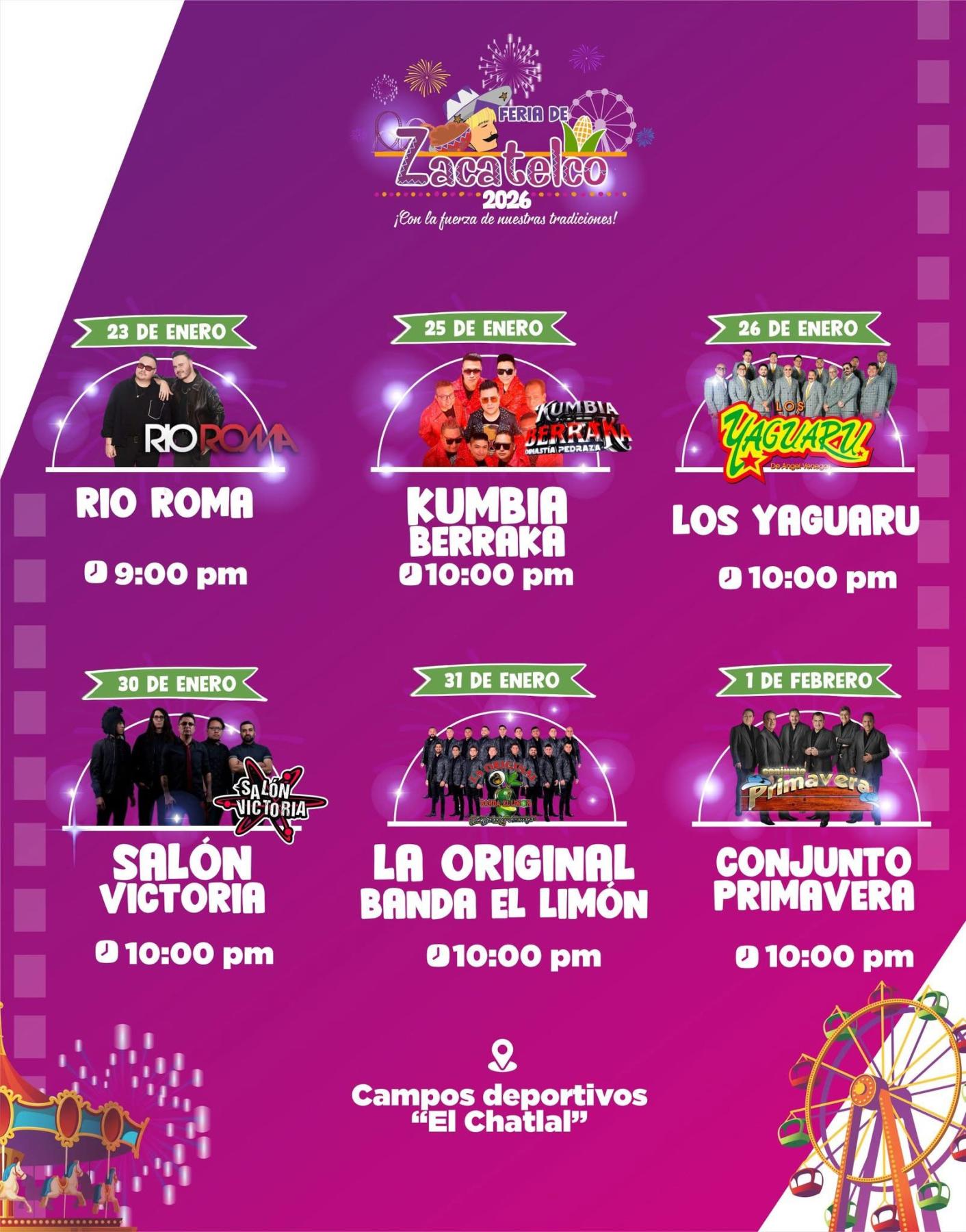 Cartelera artística Feria Santa Inés Zacatelco 2026