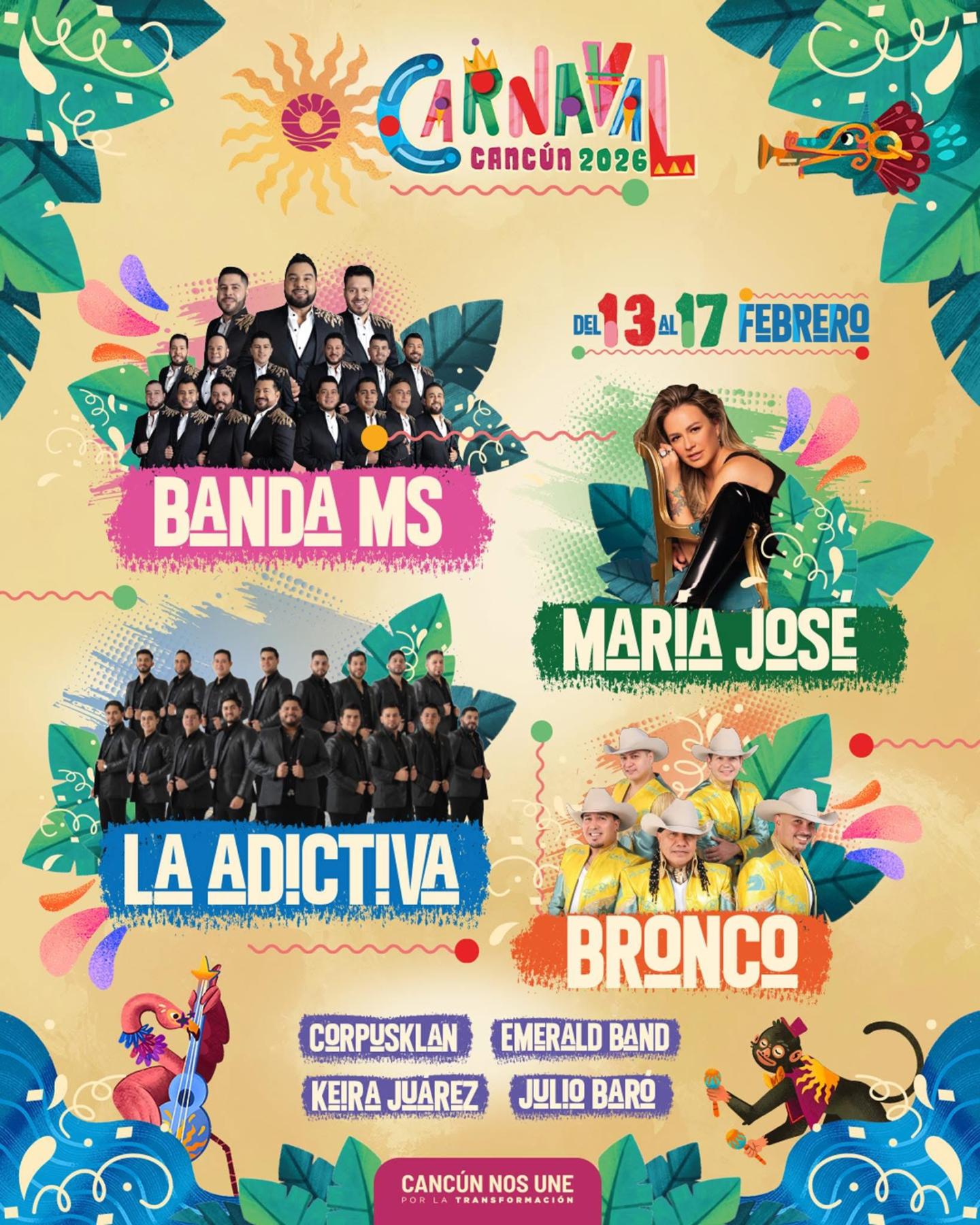 Cartelera estelar Carnaval Cancún 2026