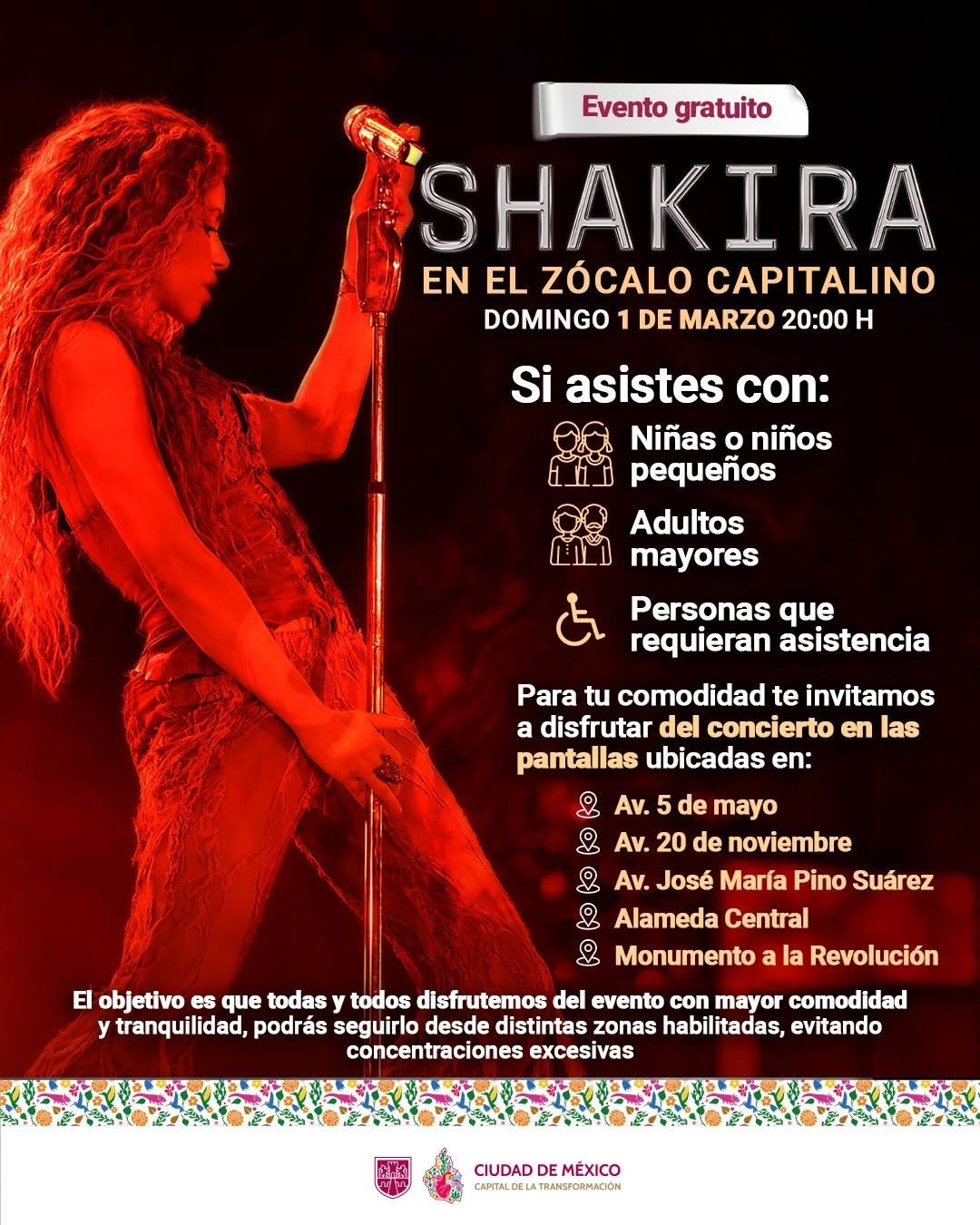 Shakira en el Zócalo, recomendaciones para este 1 de marzo