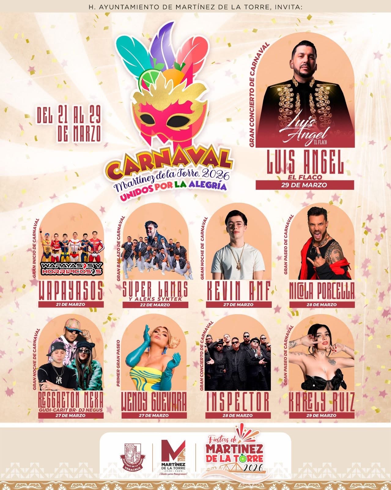 Cartelera Carnaval Martínez de la Torre 2026
