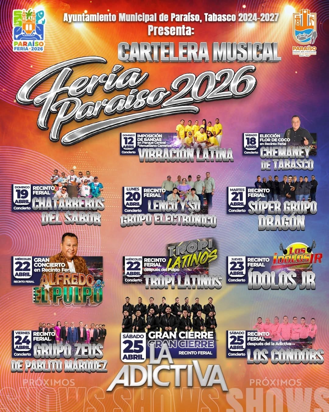 Cartelera estelar Feria Paraíso 2026