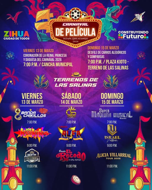 Cartelera Carnaval Ixtapa-Zihuatanejo 2026