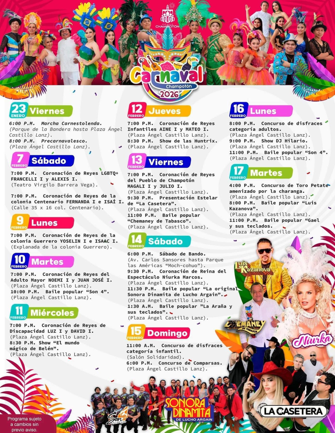 Programa completo para el Carnaval Champotón 2026