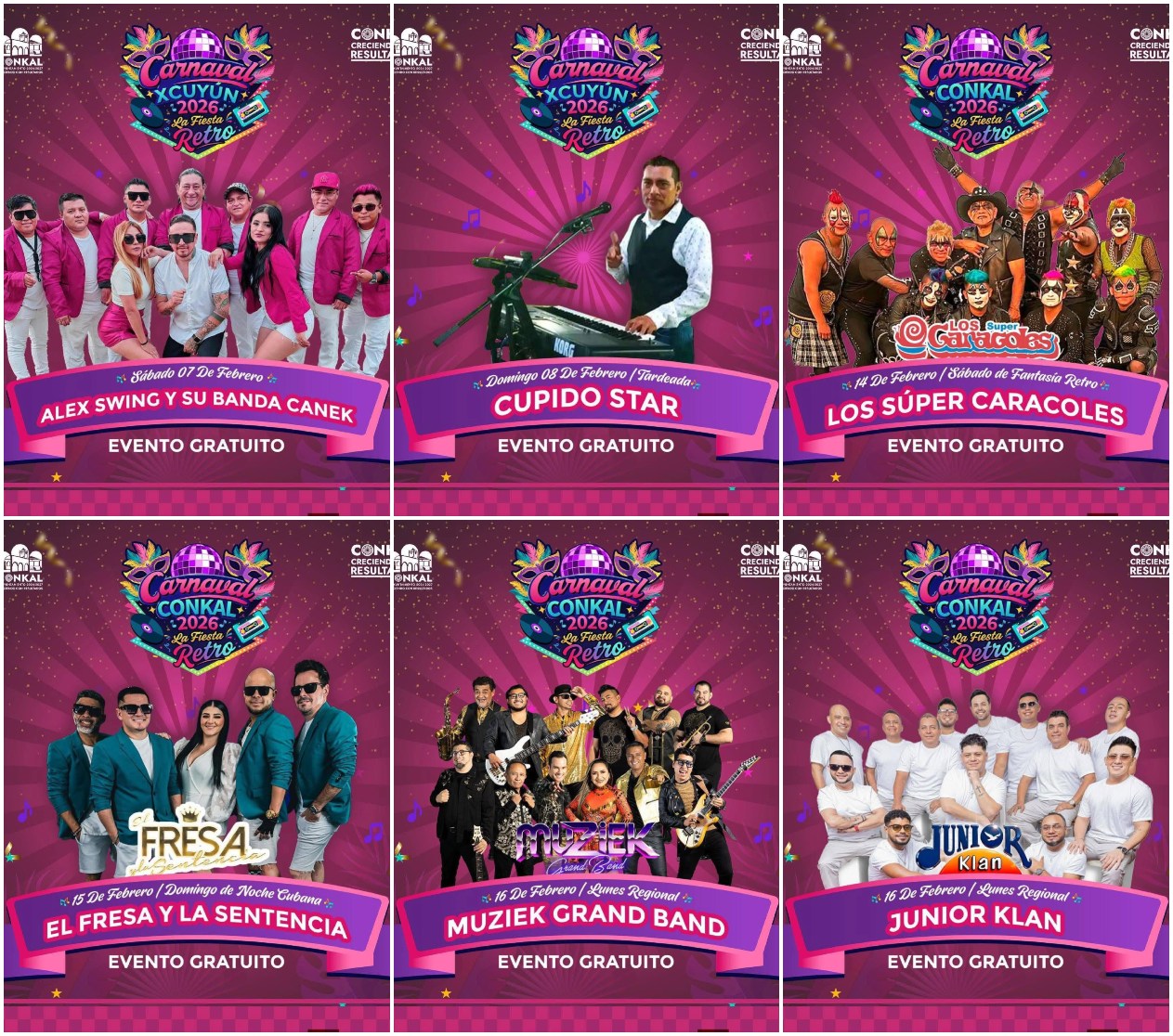 Cartelera oficial Carnaval Conkal 2026