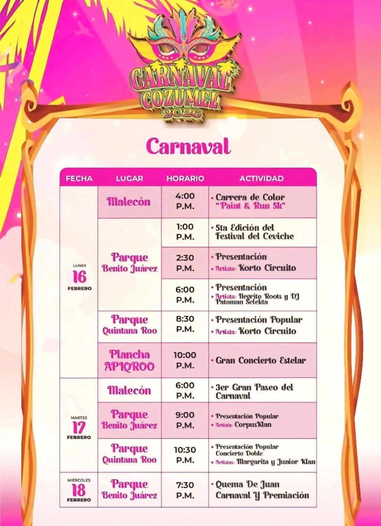 Programa Carnaval Cozumel 2026