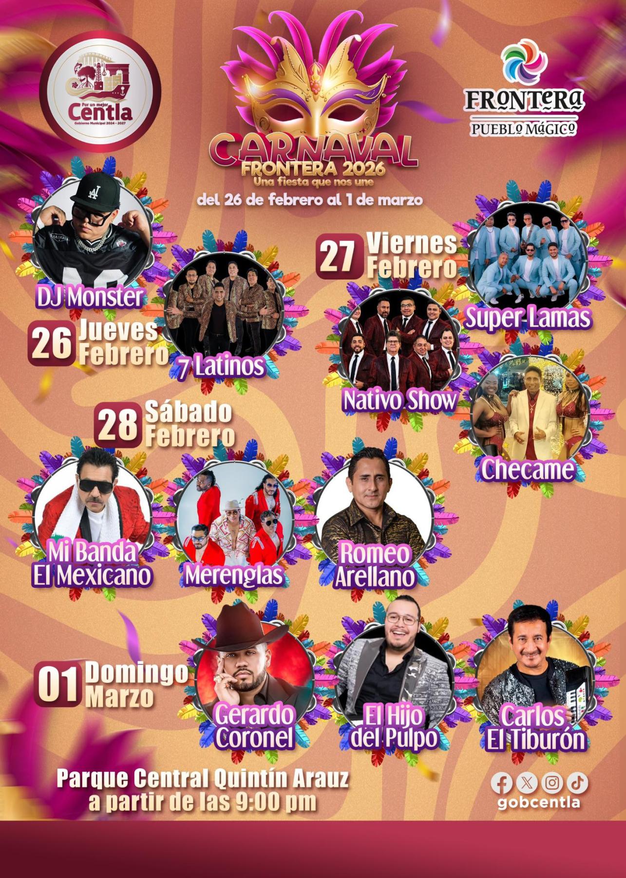 Cartelera Carnaval Frontera Centla 2026