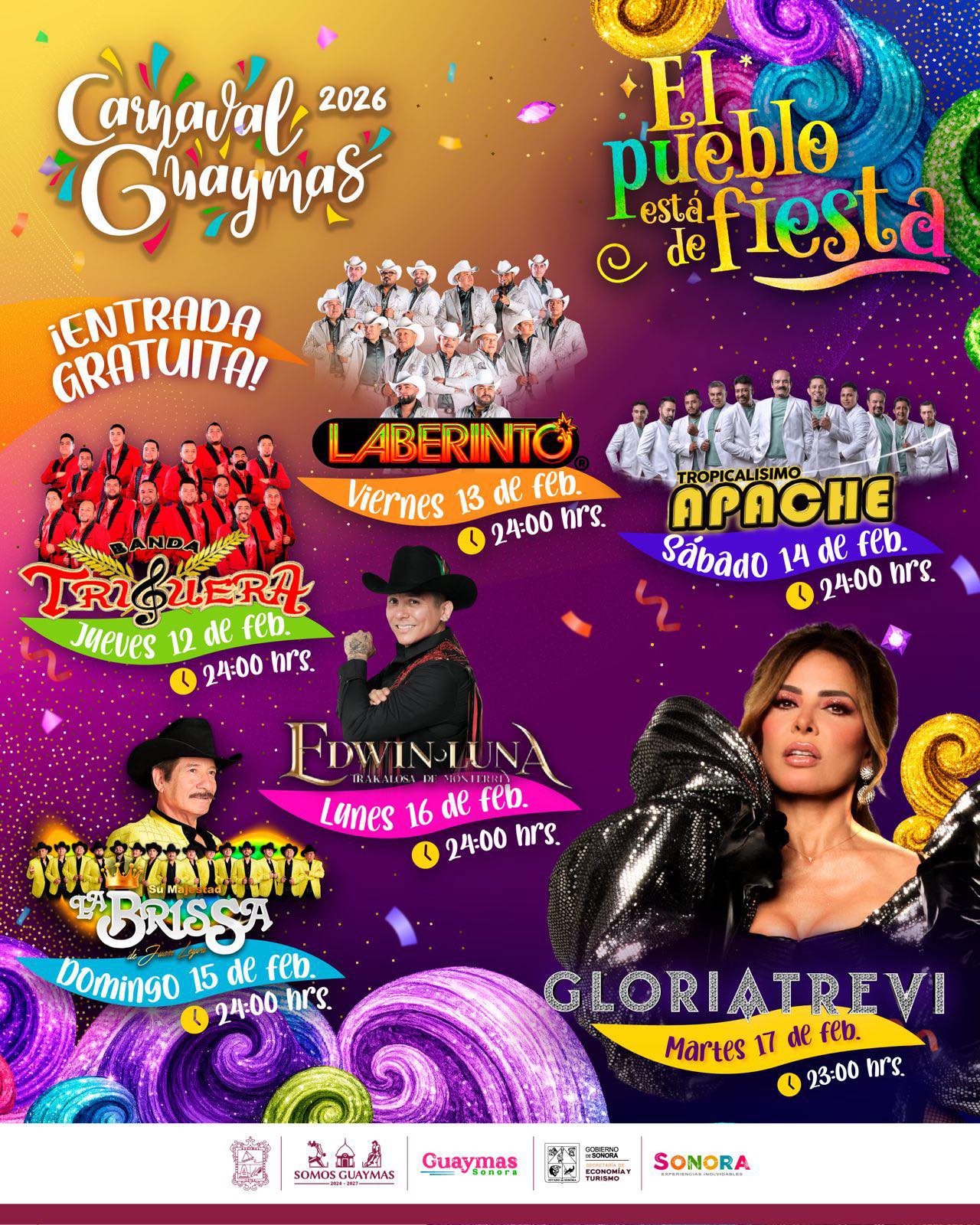 Cartelera Carnaval Guaymas 2026
