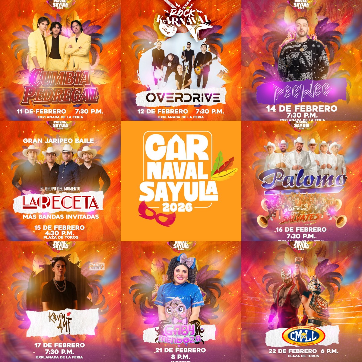 Cartelera estelar Carnaval Sayula 2026
