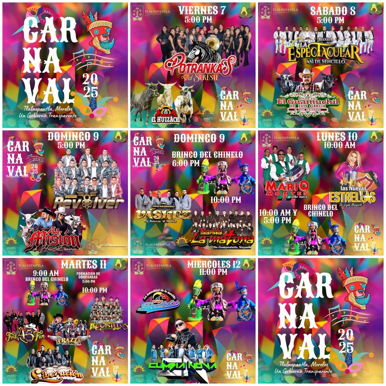 Cartelera del Carnaval Tlalnepantla Morelos 2025