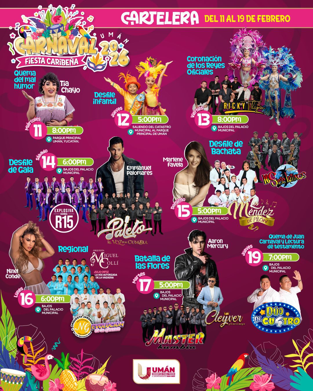 Cartelera Carnaval Umán 2026