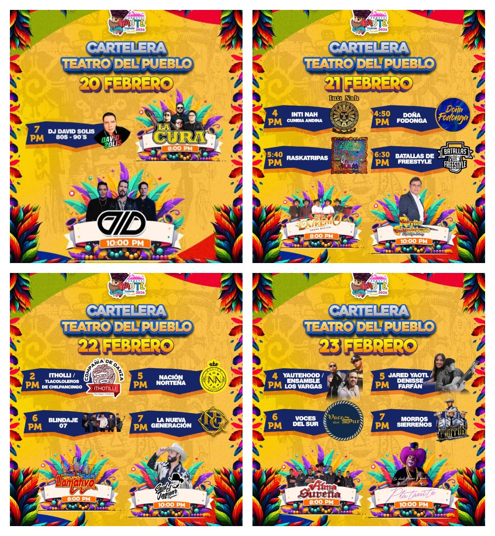 Cartelera Teatro del Pueblo Carnaval Yautepec 2026