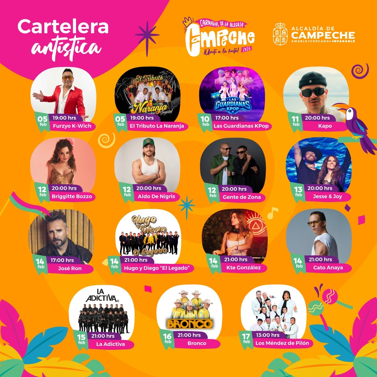 Cartelera del Carnaval Campeche 2026