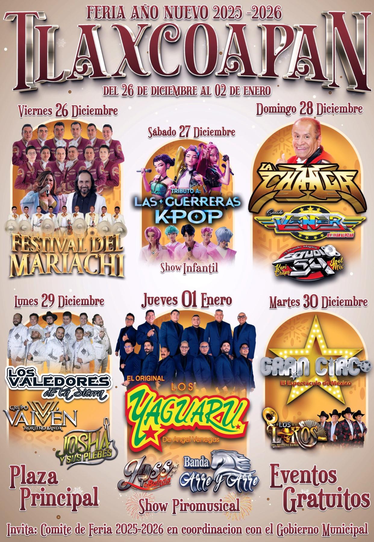 Cartelera estelar Feria Año Nuevo Tlaxcoapan 2025-2026
