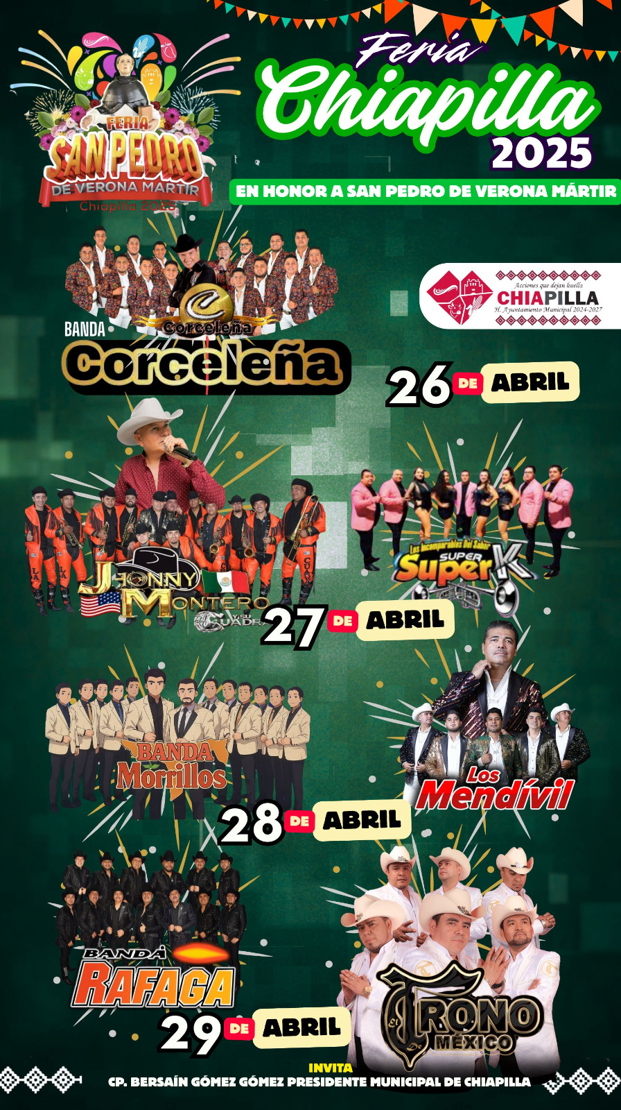 Cartelera Artística de la Feria Chiapilla 2025