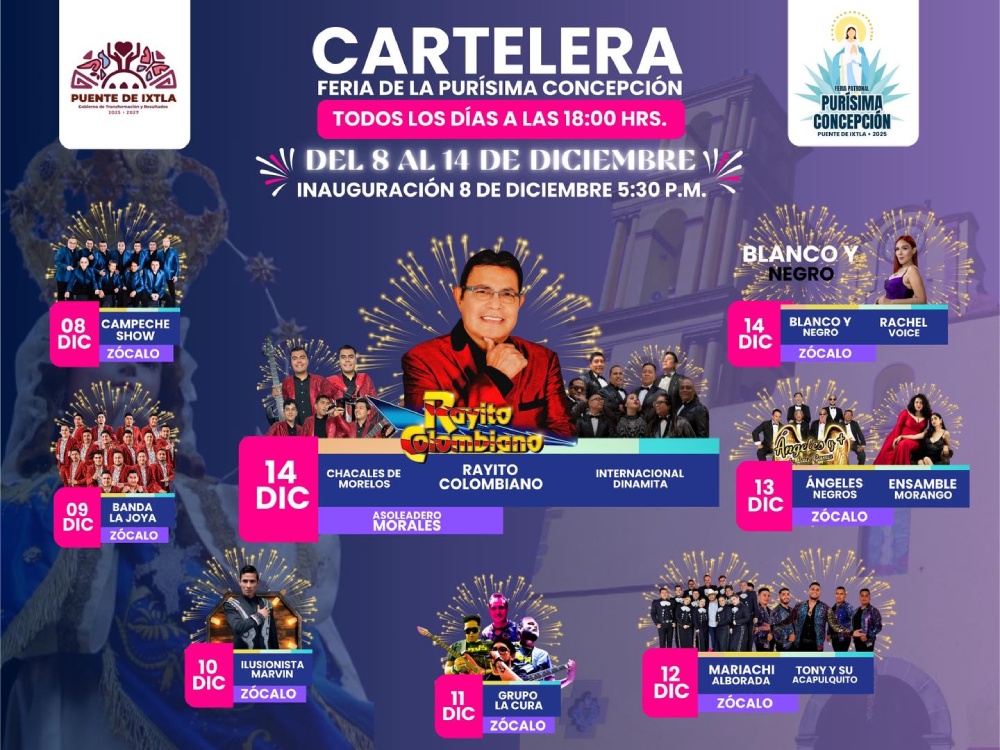 Cartelera artística Feria de la Purísima Concepción Puente de Ixtla 2025