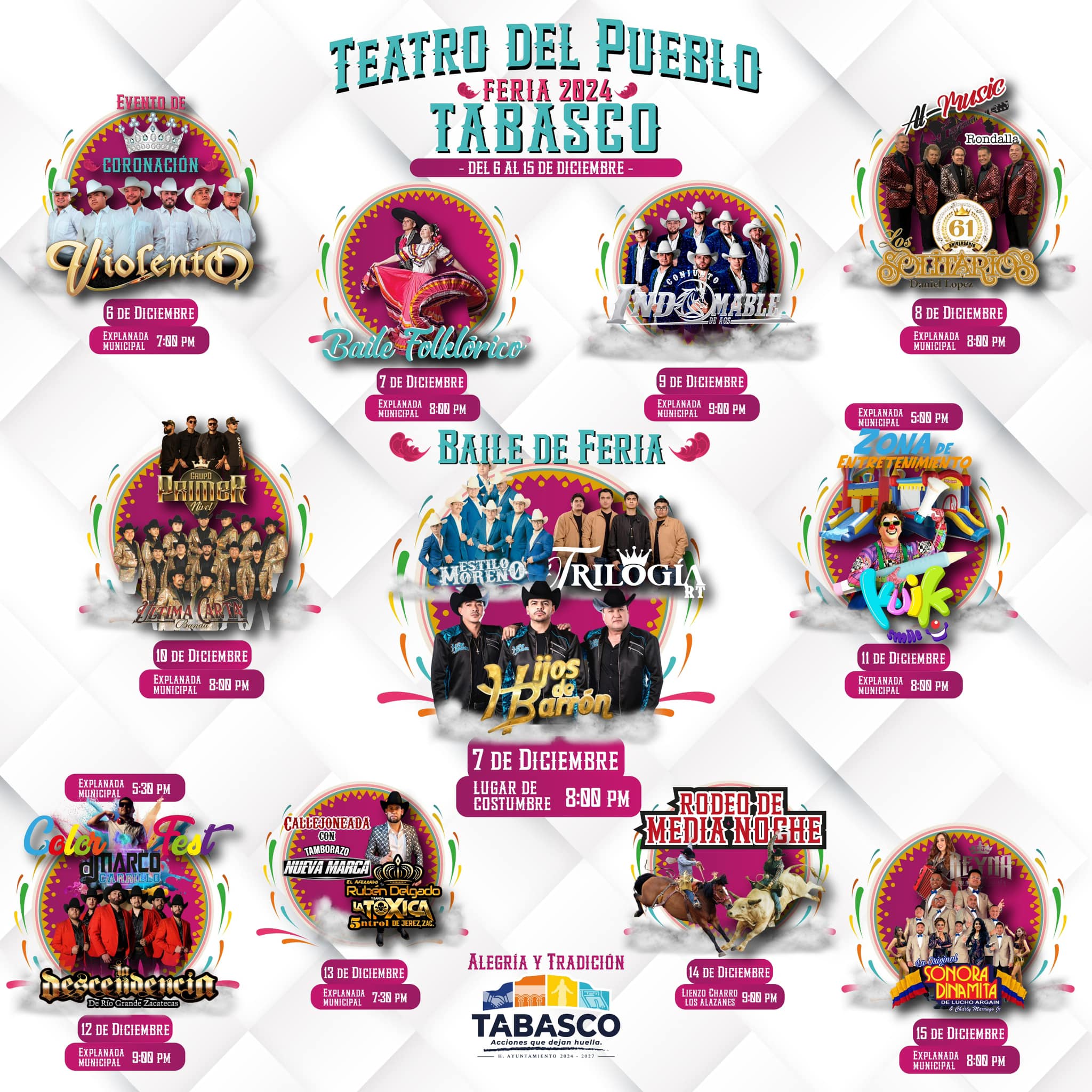 Cartelera artística, Feria Regional Tabasco 2024
