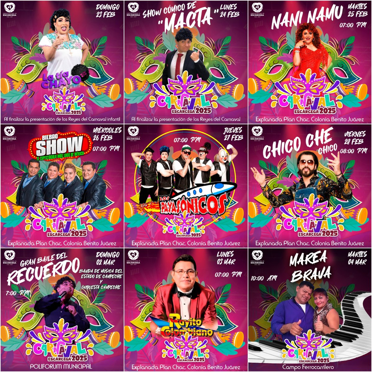 Cartelera estelar Carnaval Escárcega 2025