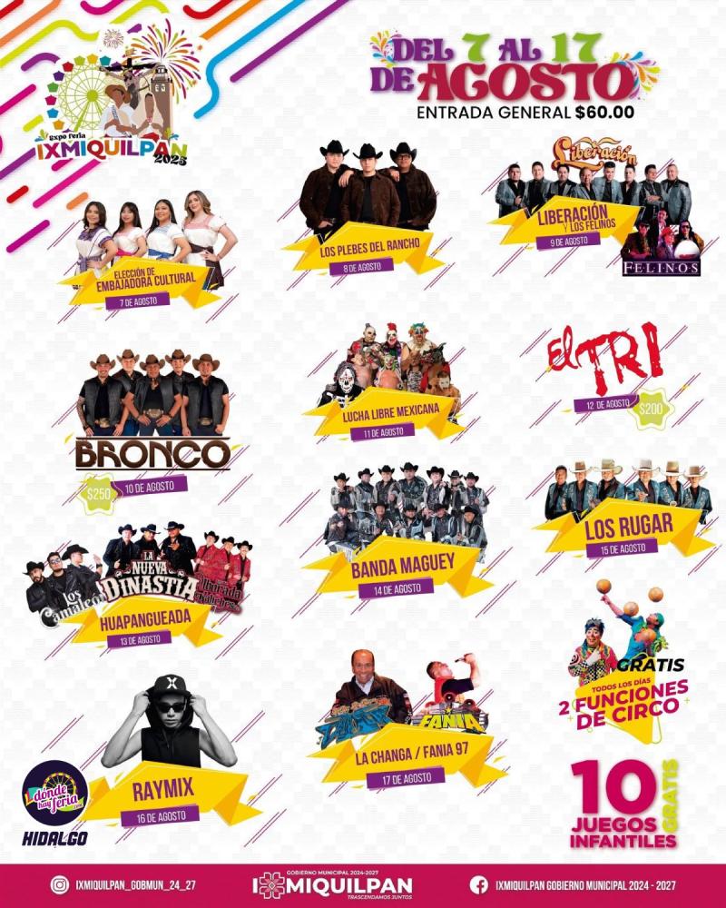 Cartelera artística - Expo Feria Ixmiquilpan 2025