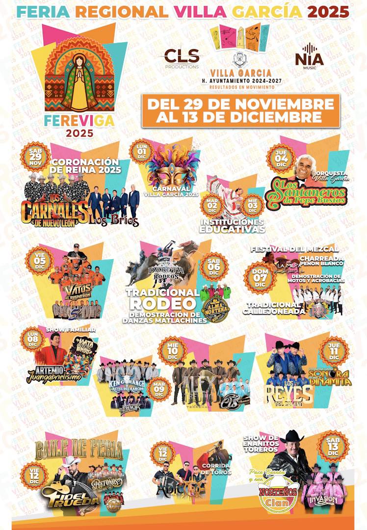 Cartelera Feria Regional Villa García FEREVIGA 2025
